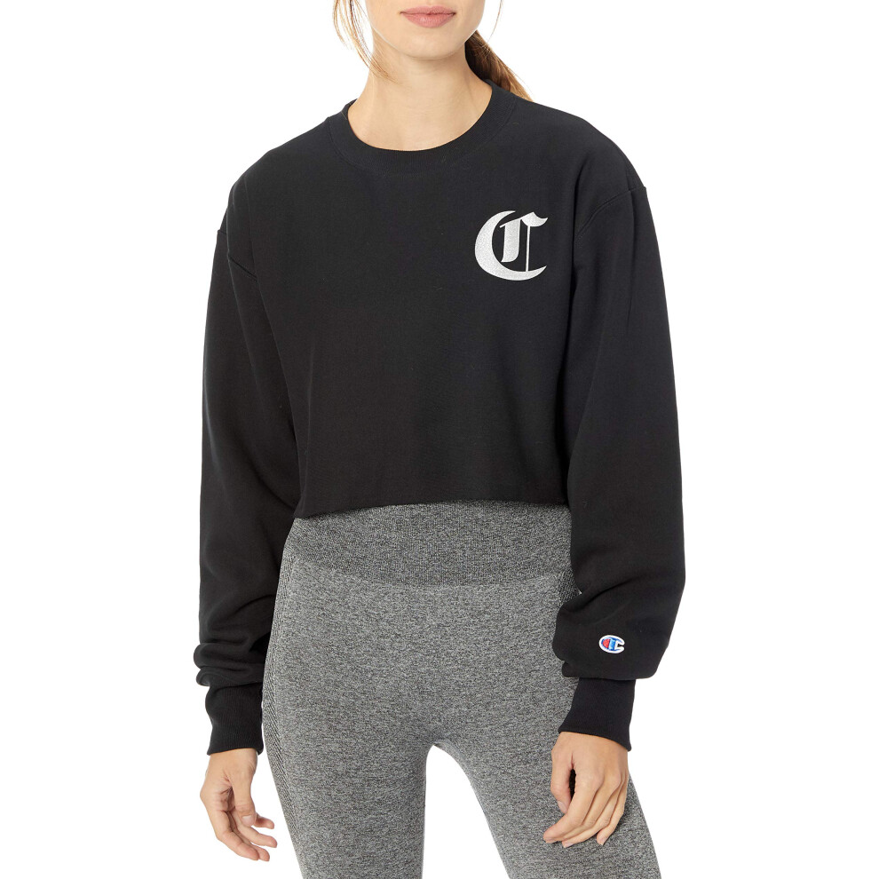 Champion Womens Reverse Weave Cropped Cut Off Crew  Black  Large