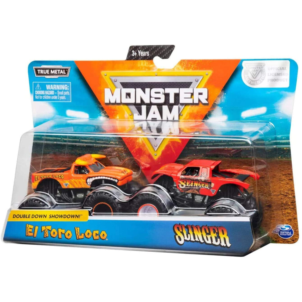 Monster Jam  Official El Toro Loco Vs Slinger DieCast Monster Trucks  1 64 Scale  2 Pack