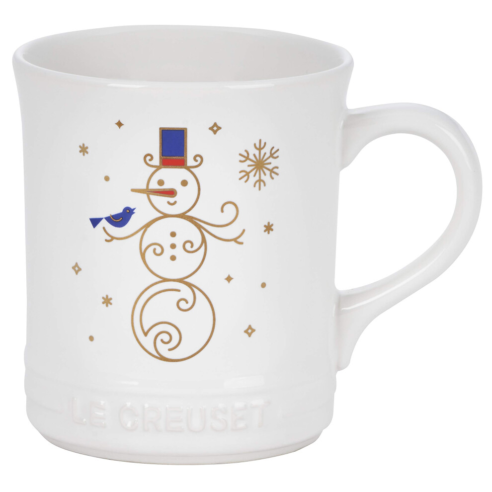 Le Creuset Nol Collection Stoneware Mug with Gold Applique  14 oz  Snowman