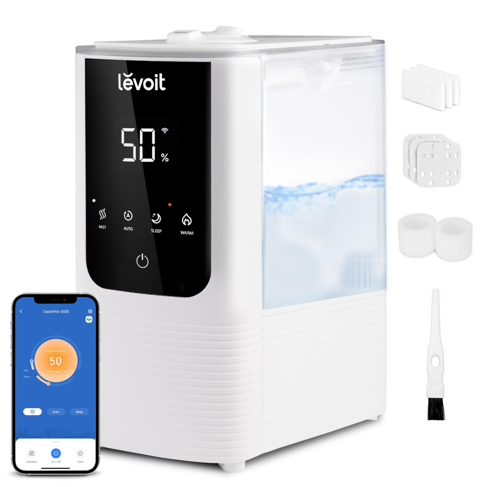 LEVOIT Humidifiers for Bedroom Home  Smart Warm and Cool Mist Air Humidifier for Large Room  Auto Customized Humidity  Fast Symp