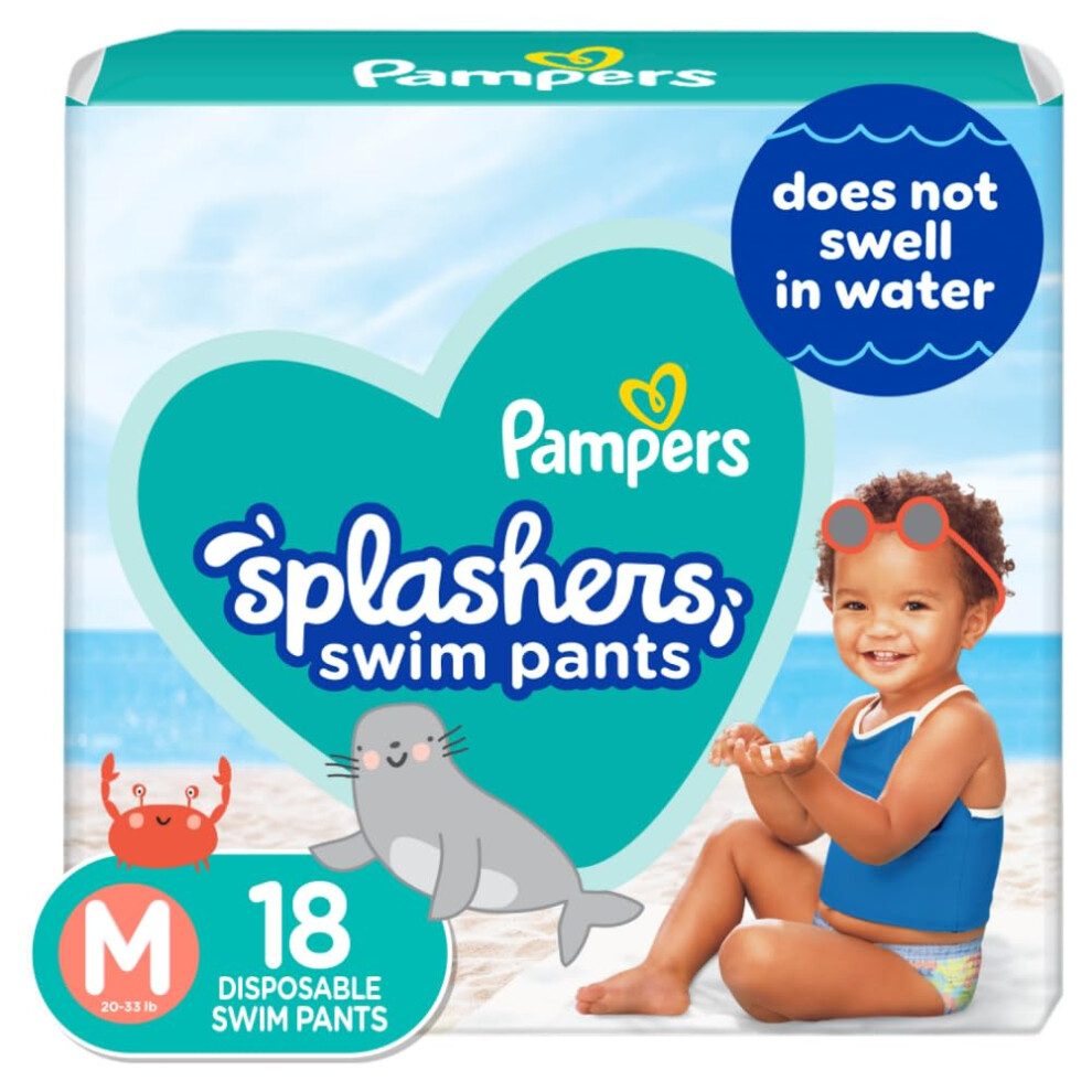 Pampers Splashers Swim Diapers  Size M  18 Count  GapFree Disposable Baby Swim Pants