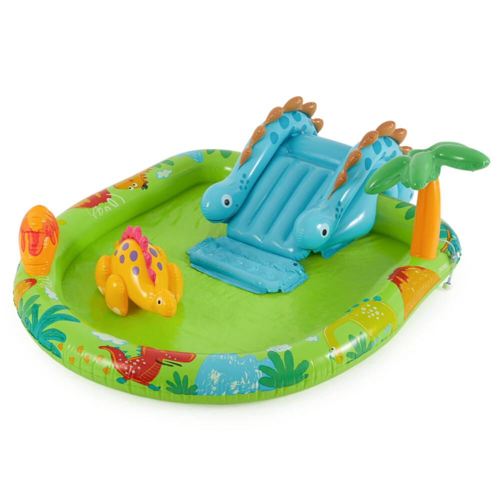 Intex 57166EP Little Dino Dinosaur Themed Inflatable Backyard Pool Play Center with Palm Tree Sprayer  Mini Slide  and Inflatabl