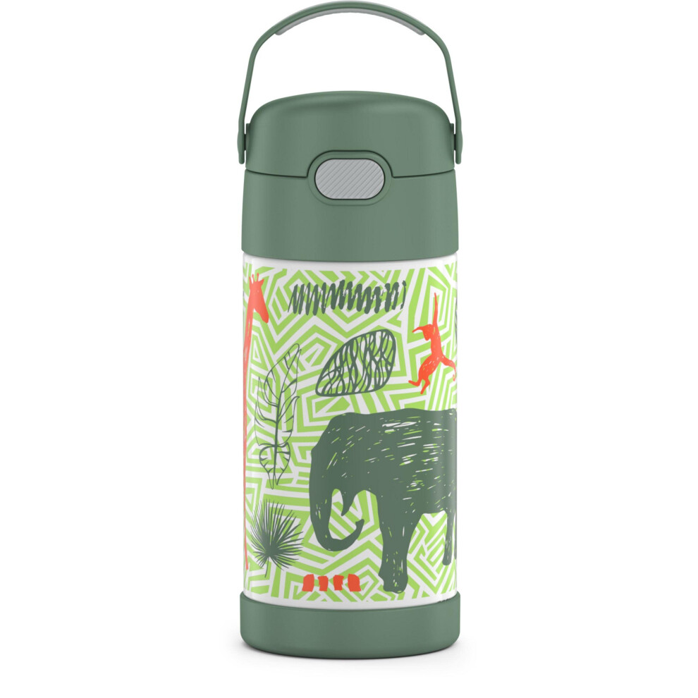 THERMOS FUNTAINER 12 Ounce Stainless Steel Vacuum Insulated Kids Straw Bottle  Jungle Kingdom