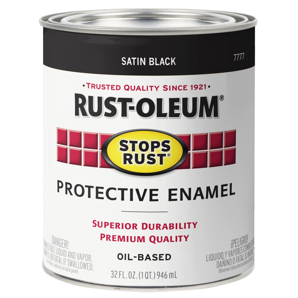 RustOleum 7777502 Protective Enamel Paint Stops Rust  32Ounce  Black Satin Finish  1 Quarts Pack of 1