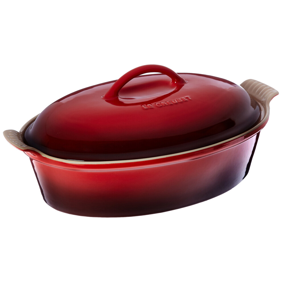 Le Creuset Stoneware Heritage Covered Oval Casserole  4 qt 14  Cerise