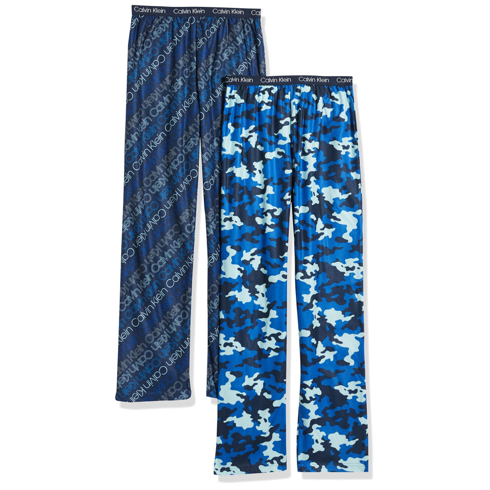 Calvin Klein Boys Little Sleepwear Super Soft Brushed Micro Pajama Pant  2 Pack  Blue CamoMulti Logo Blue  Large