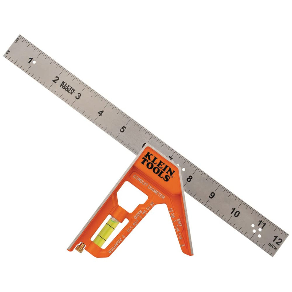 Klein Tools 935CSEL Combination Square Ruler for Electricians and Carpenters  Stainless Steel Double Sided Ruler  Bubble Level