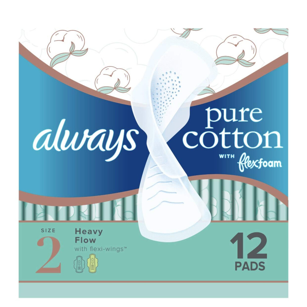 Always Pure Cotton with Flexfoam 12 Pads Size 2