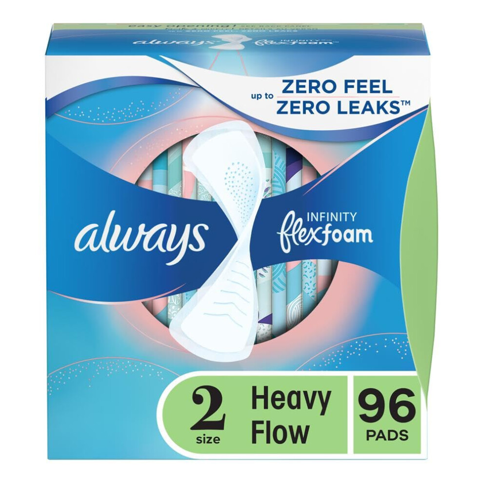 Always Infinity Flexfoam Feminine Pads for Women  Size 2  Heavy  without wings  Unscented  32ct X 3 Packs 96 Count Total