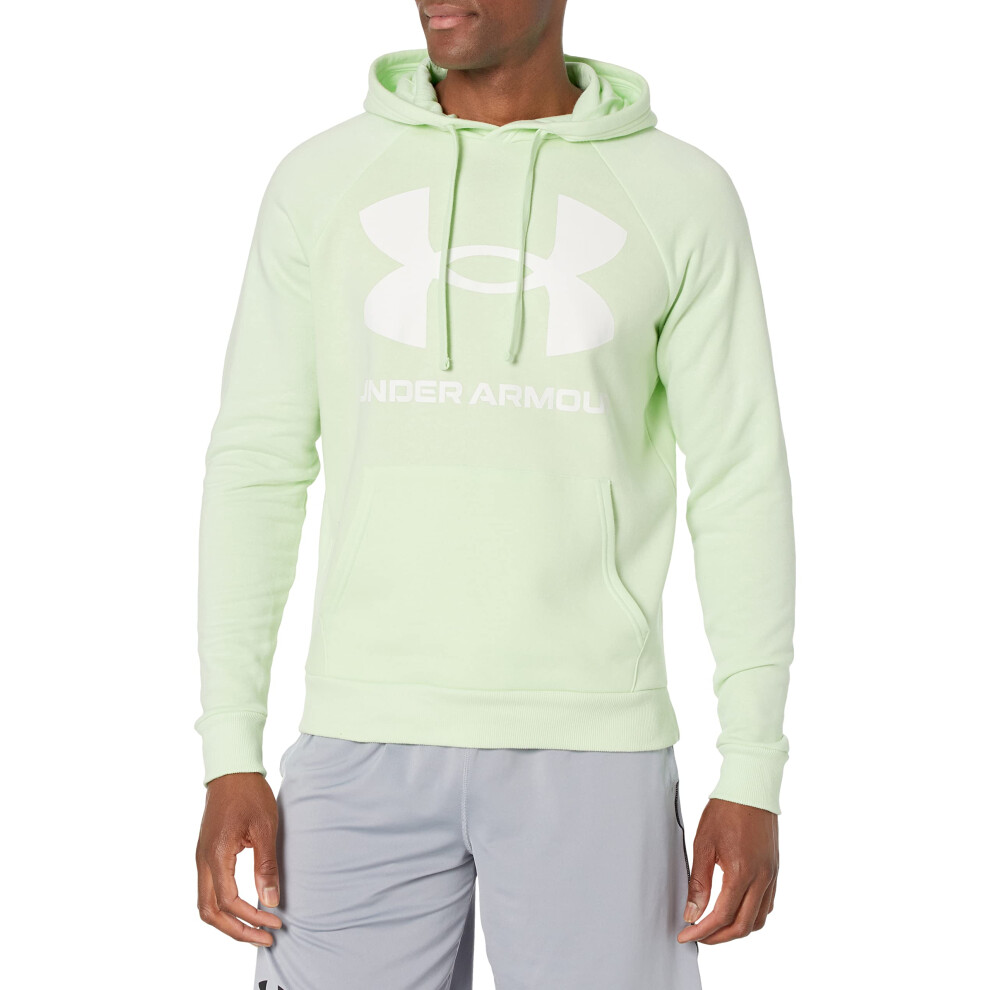 Under Armour Mens Rival Fleece Big Logo Hoodie  369 Phosphor Green   Onyx White  Large