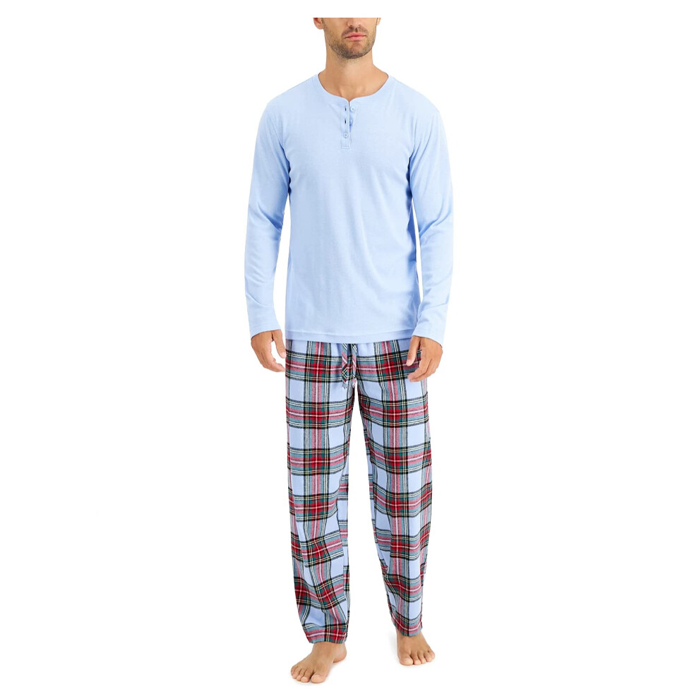 Family Pajamas Mens Mix It Solid Henley Top Oversized Tartan M