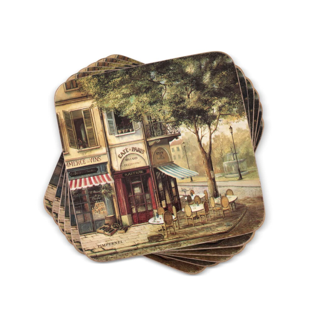 Pimpernel Parisian Scenes Collection Coasters  Set of 6  Cork Backed Board  Heat and Stain Resistant  Drinks Coaster for Tab