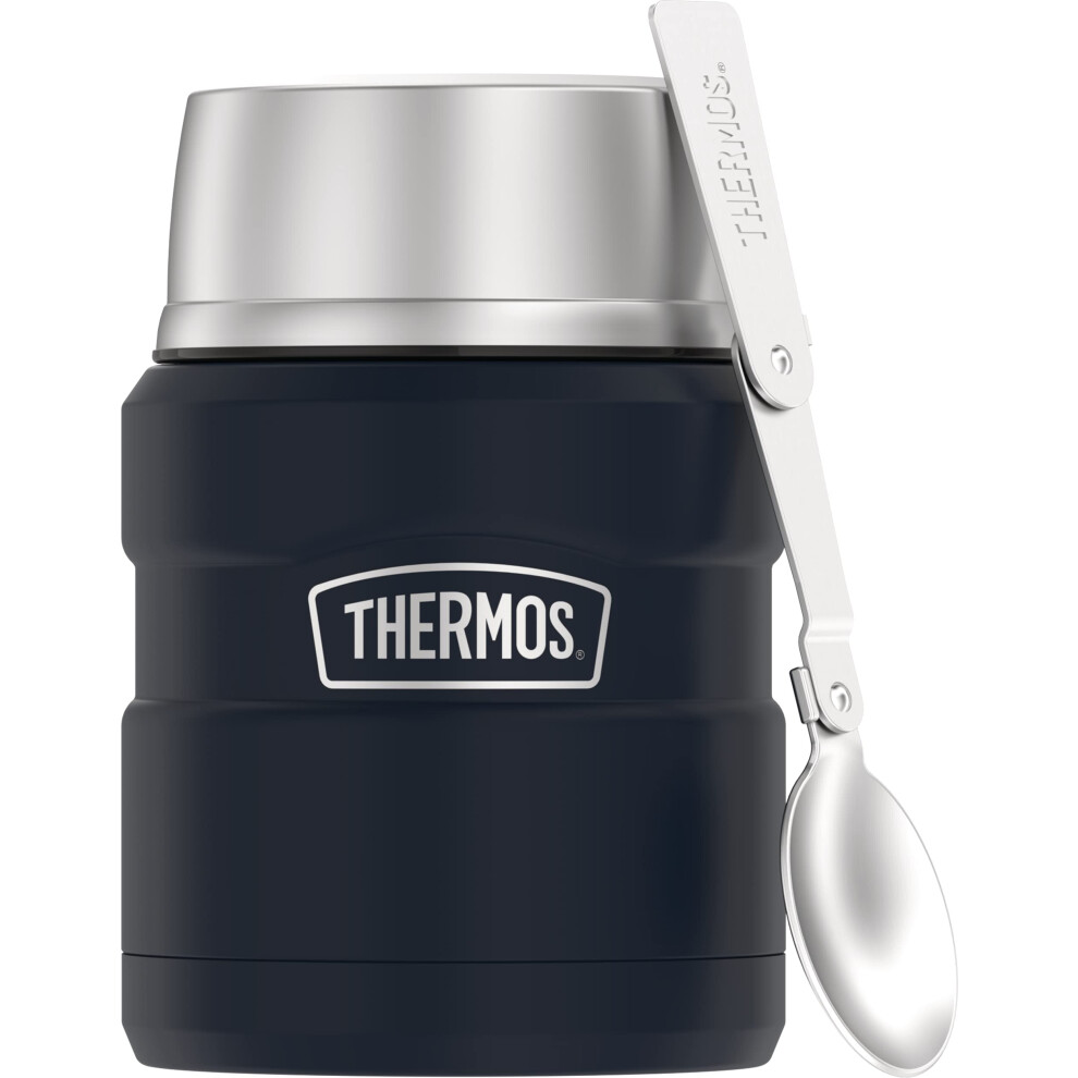 THERMOS Stainless King VacuumInsulated Food Jar with Spoon  16 Ounce  Midnight Blue