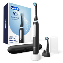 Cepillo de dientes eléctrico recargable Oral-B iO Deep Clean, negro con 2 cabezales y estuche de viaje