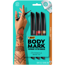 BIC BodyMark Temporary Tattoo Markers for Skin, Henna Vibes, Flexible Brush Tip, 3-Count Pack of Assorted Colors, Skin-Safe*, Cosmetic Quality