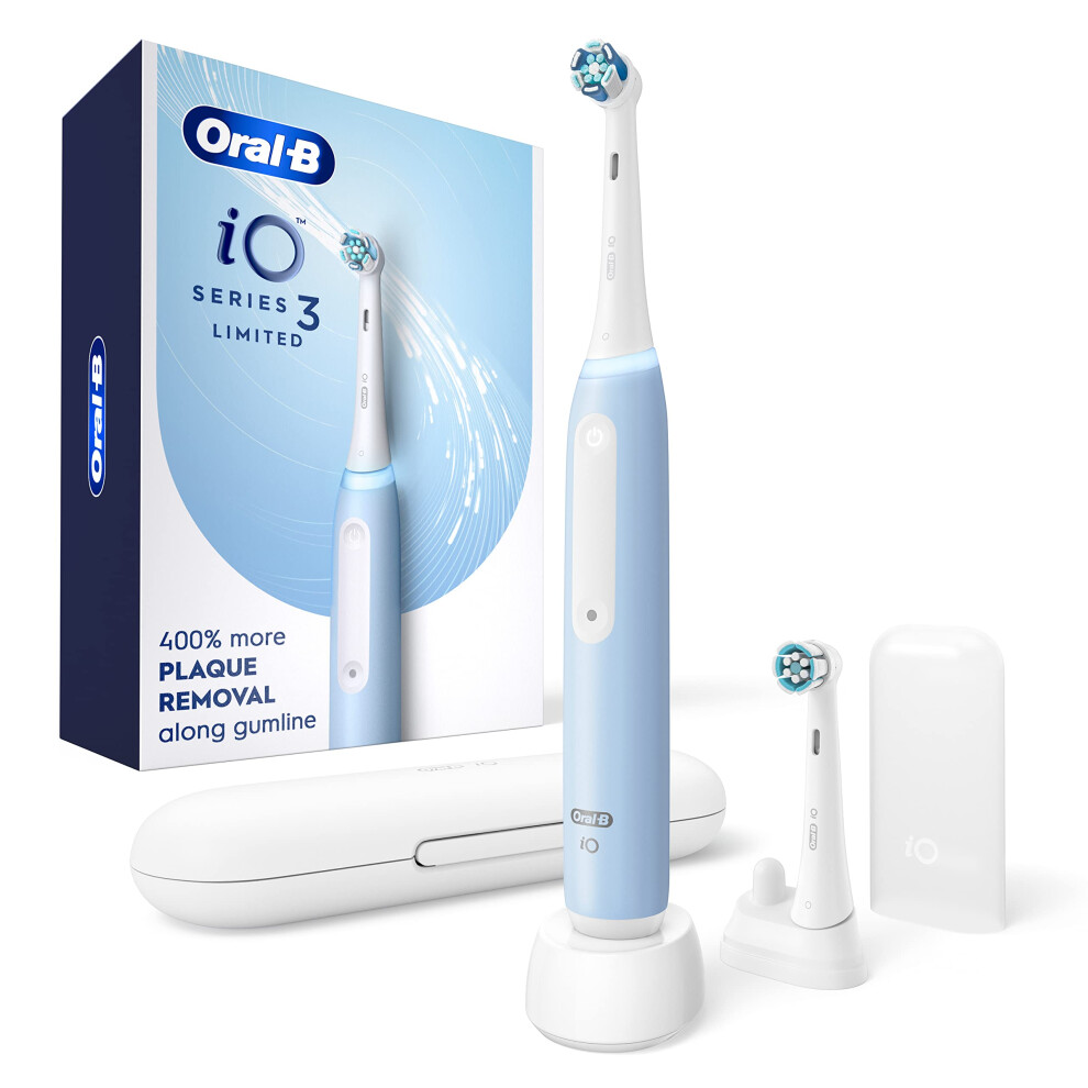 OralB iO Deep Clean Rechargeable Electric Powered Toothbrush  Icy Blue with iO Series 3 Limited  2 Brush Heads and Travel Case