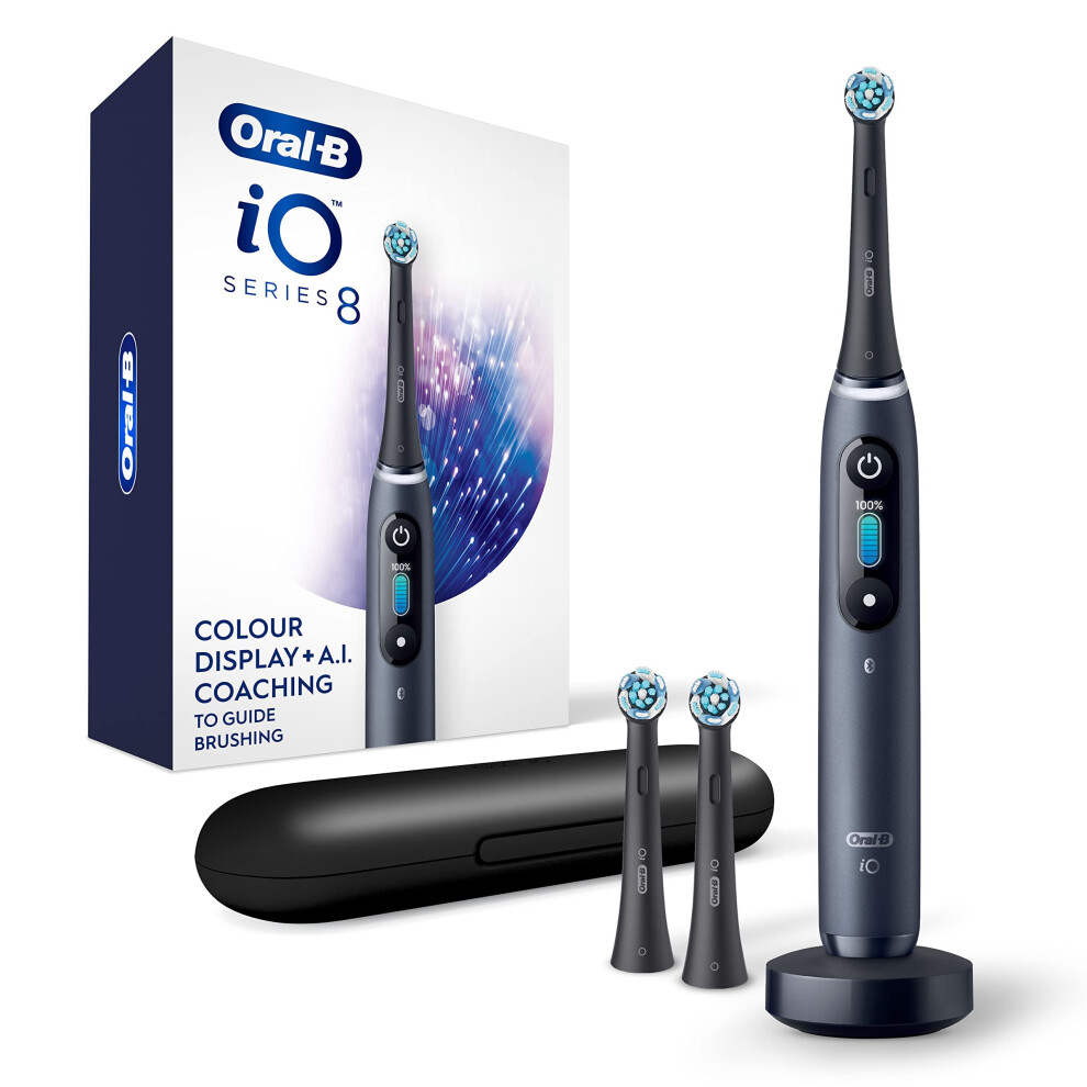 OralB iO Series 8 Electric Toothbrush with 2 Replacement Brush Heads and Travel Case  Rechargeable Toothbrush  Black Onyx