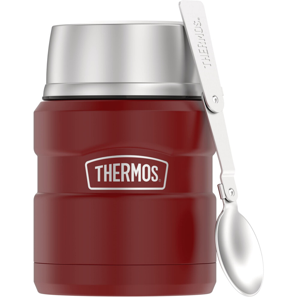 THERMOS Stainless King VacuumInsulated Food Jar with Spoon  16 Ounce  Rustic Red