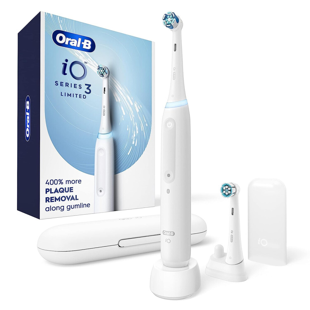 OralB iO Deep Clean Rechargeable Electric Powered Toothbrush  White with iO Series 3 Limited  2 Brush Heads and Travel Case  P