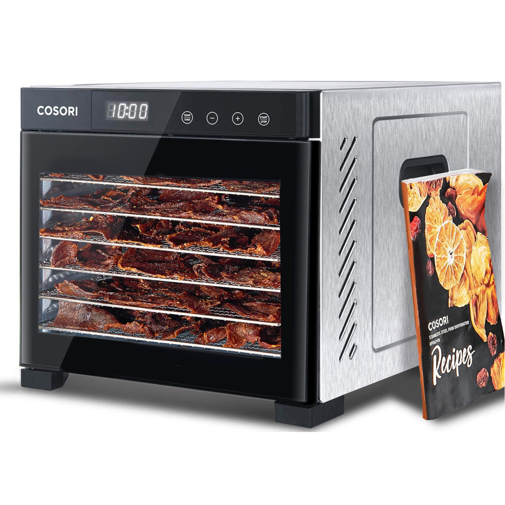 COSORI Food Dehydrator for Jerky  Large Drying Space with 648ft  600W Dehydrator Machine  6 Stainless Steel Trays  48H Timer  1