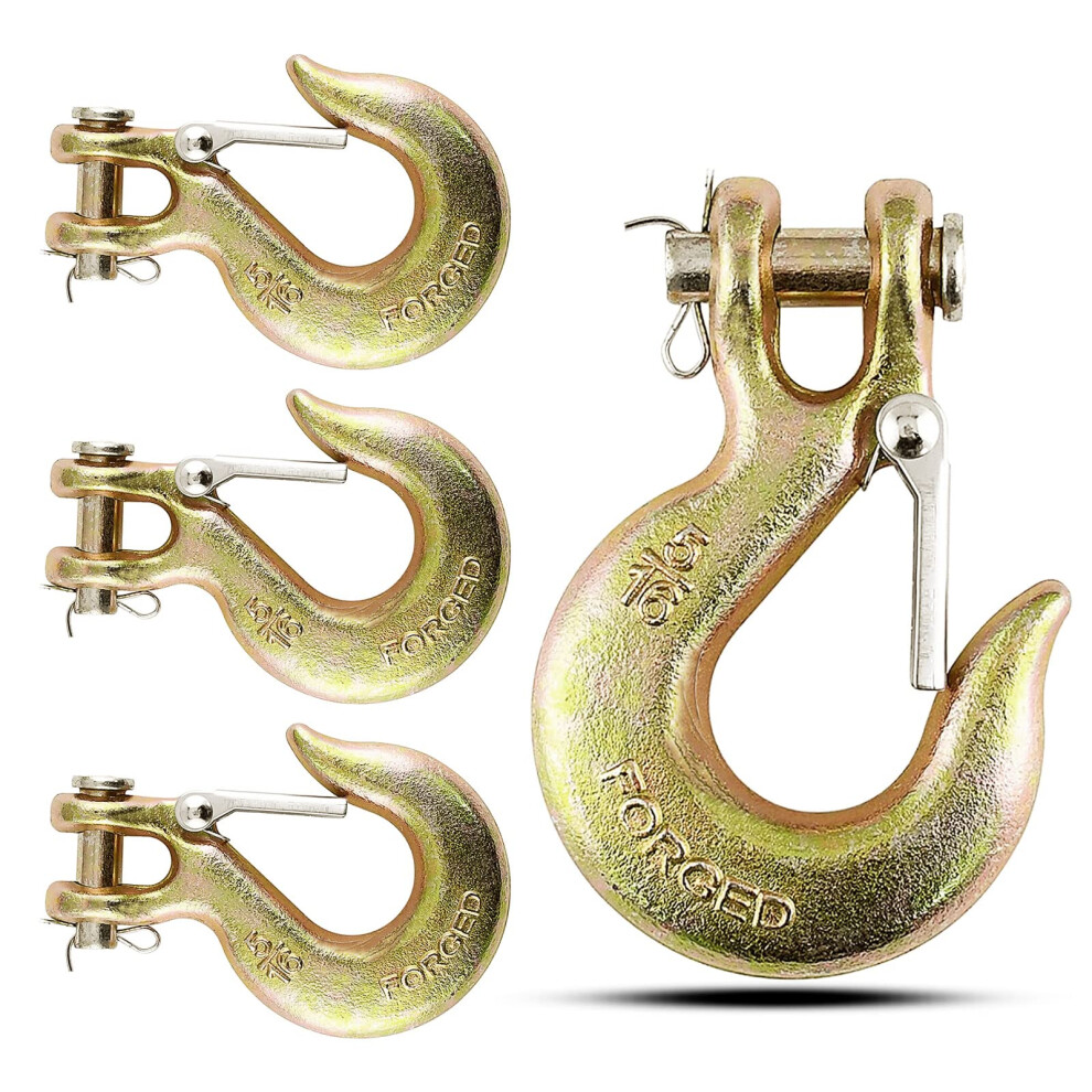 5/16Inch Clevis Slip Hook  4Pack Heavy Duty Forged Steel Safety Hook with Safety Latch  G70 Tow Chain Clevis Grab Hook for Trailer Truck Transport Tow