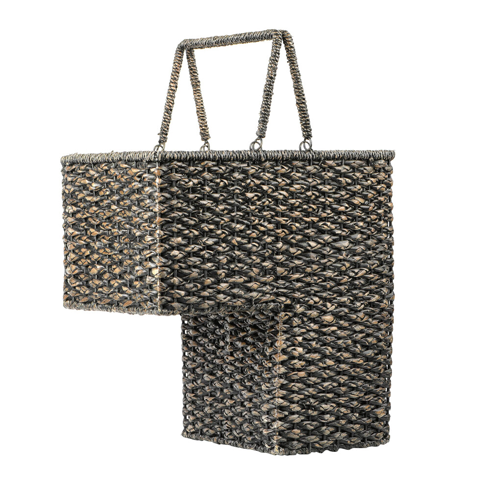 Creative CoOp Woven Bankuan Rope Stair Basket with Handles  Black