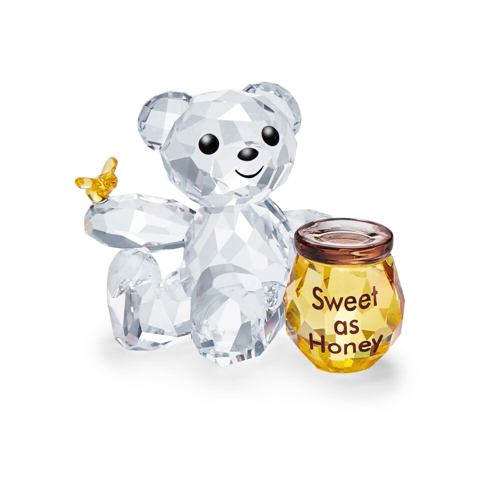 SWAROVSKI Kris Bears Sweet as Honey Figurine  Clear Crystal with a Yellow and Brown Accents  Part of The Kris Bears Collection