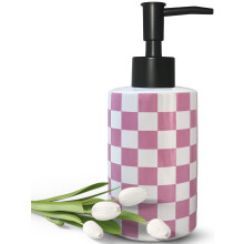 Badev?relses s?bedispenser med mat sort pumpe Hvid keramisk s?bedispenser til k?kken skakternet Tom pumpeflaske (pink)