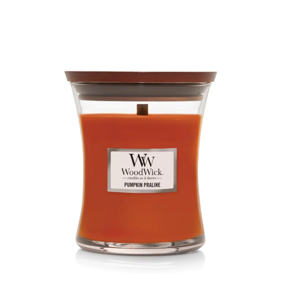 WoodWick Medium Hourglass Candle  Pumpkin Praline  Premium Soy Blend Wax  Pluswick Innovation Wood Wick  Made in USA