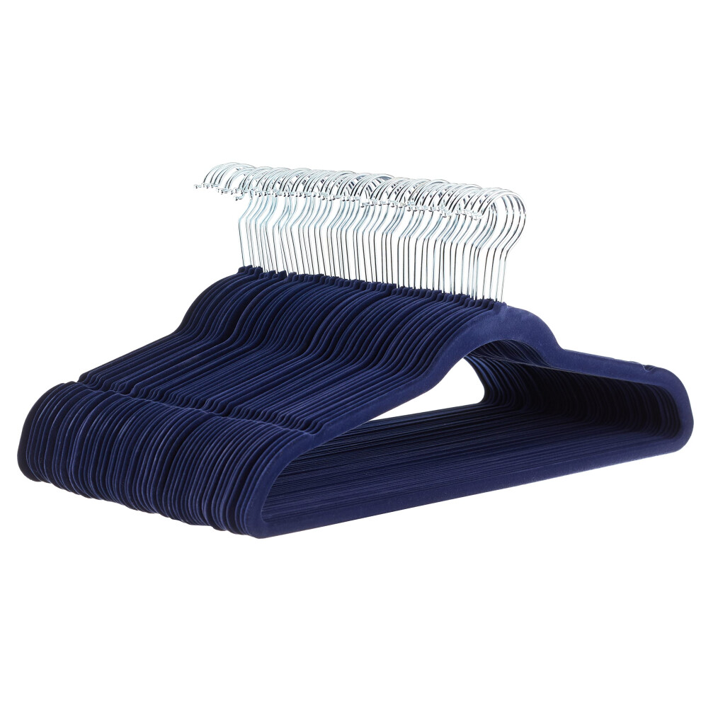 Amazon Basics Slim  Velvet  NonSlip Suit Clothes Hangers  Navy BlueSilver  Pack of 50