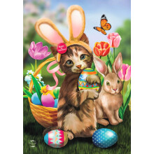 Briarwood Lane Bunny in Training Easter Garden Flag Eggs Cat Kitten 12.5"""" x 18""""