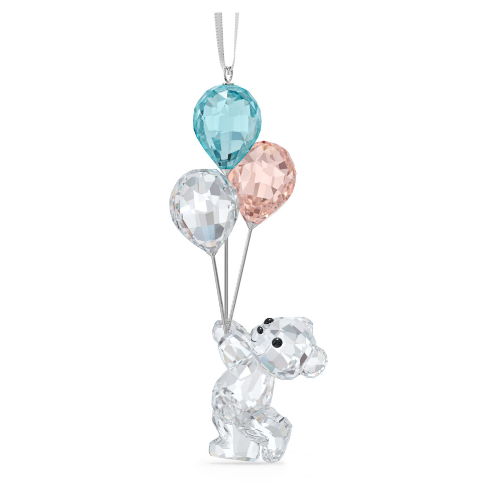 SWAROVSKI My Little Kris Bear Ornament  Clear Crystal with Blue and Pink Balloons  for Hanging on Tree or Display  Part of The M