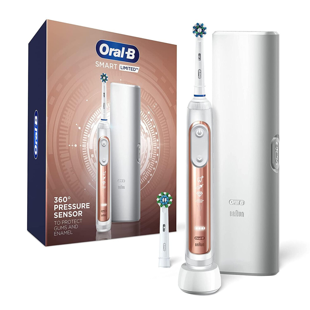 OralB Smart Limited Rechargeable Electric Powered Toothbrush  Rose Gold with 2 Brush Heads and Travel Case  Visible Pressure S