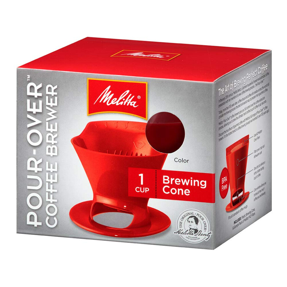 Melitta 640820 Ready Set Joe Filter Cone Pourover Cone Manual Brewer  One Cup Brewer  Red