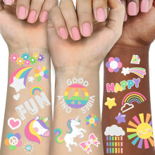 118 PCS Regenbogen Einhorn Temporäre Tattoos für Kinder, Glitzer Krone Fake Tattoos für Partys