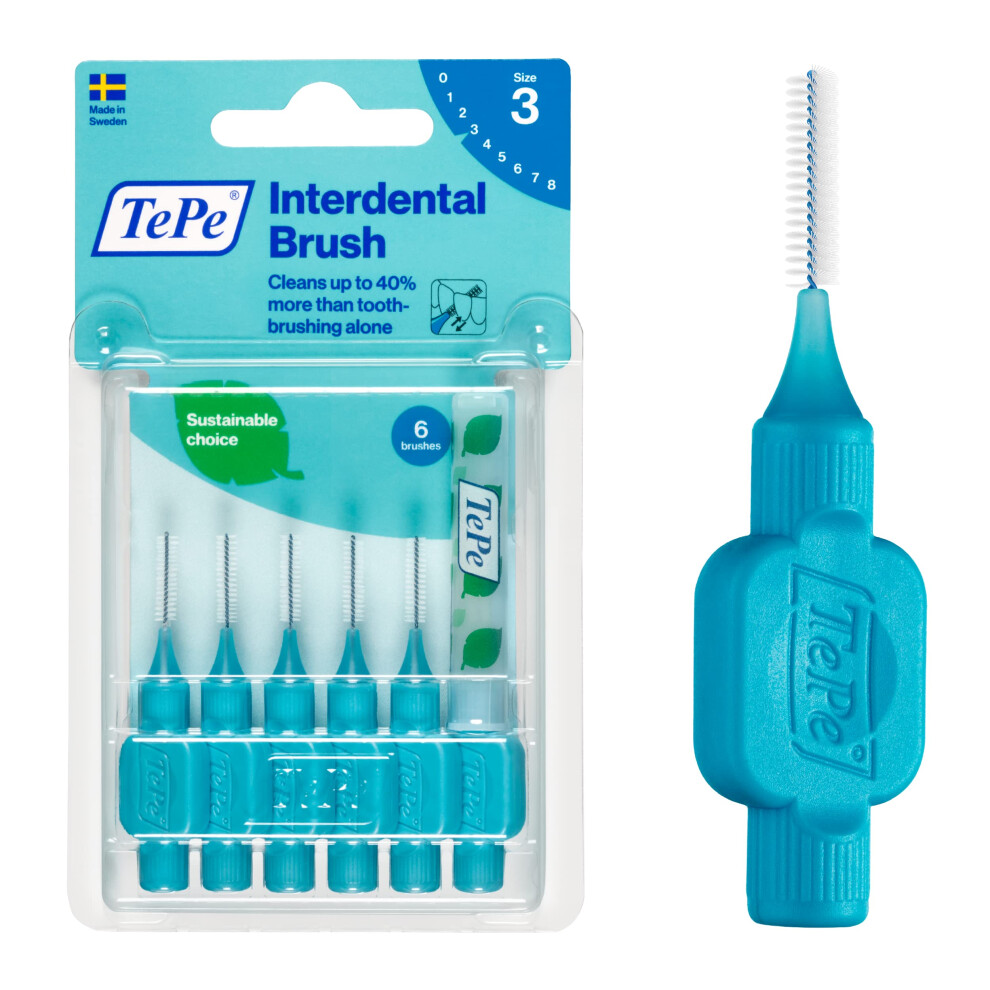 TEPE Interdental Brush Original  Soft Dental Brush for Teeth Cleaning  Pack of 6  06 mm  Medium Gaps  Blue  Size 3