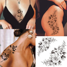 Tazimi 10 Blätter 3D Schwarze Blume Rose Temporäre Tattoos für Frauen