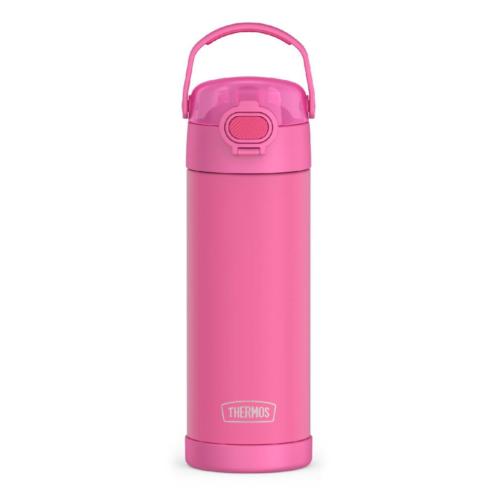 THERMOS FUNTAINER 16 Ounce Stainless Steel Vacuum Insulated Bottle with Wide Spout Lid  Neon Pink