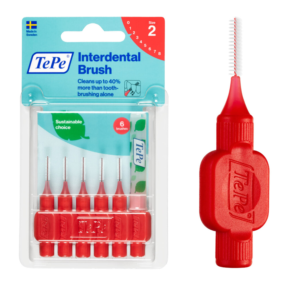 TEPE Interdental Brush Original  Soft Dental Brush for Teeth Cleaning  Pack of 6  05 mm  ExtraSmallSmall Gaps  Red  Size 2