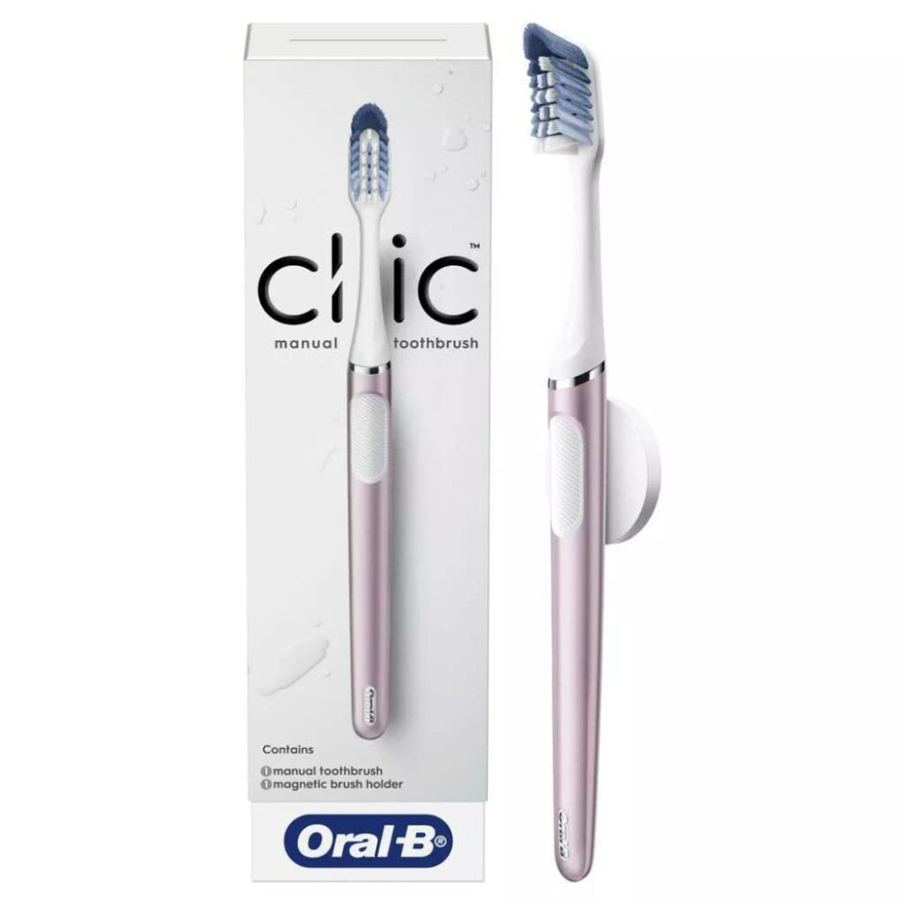 OralB Clic Manual Toothbrush  Rose Quartz  with Magnetic Toothbrush Holder  1 Count