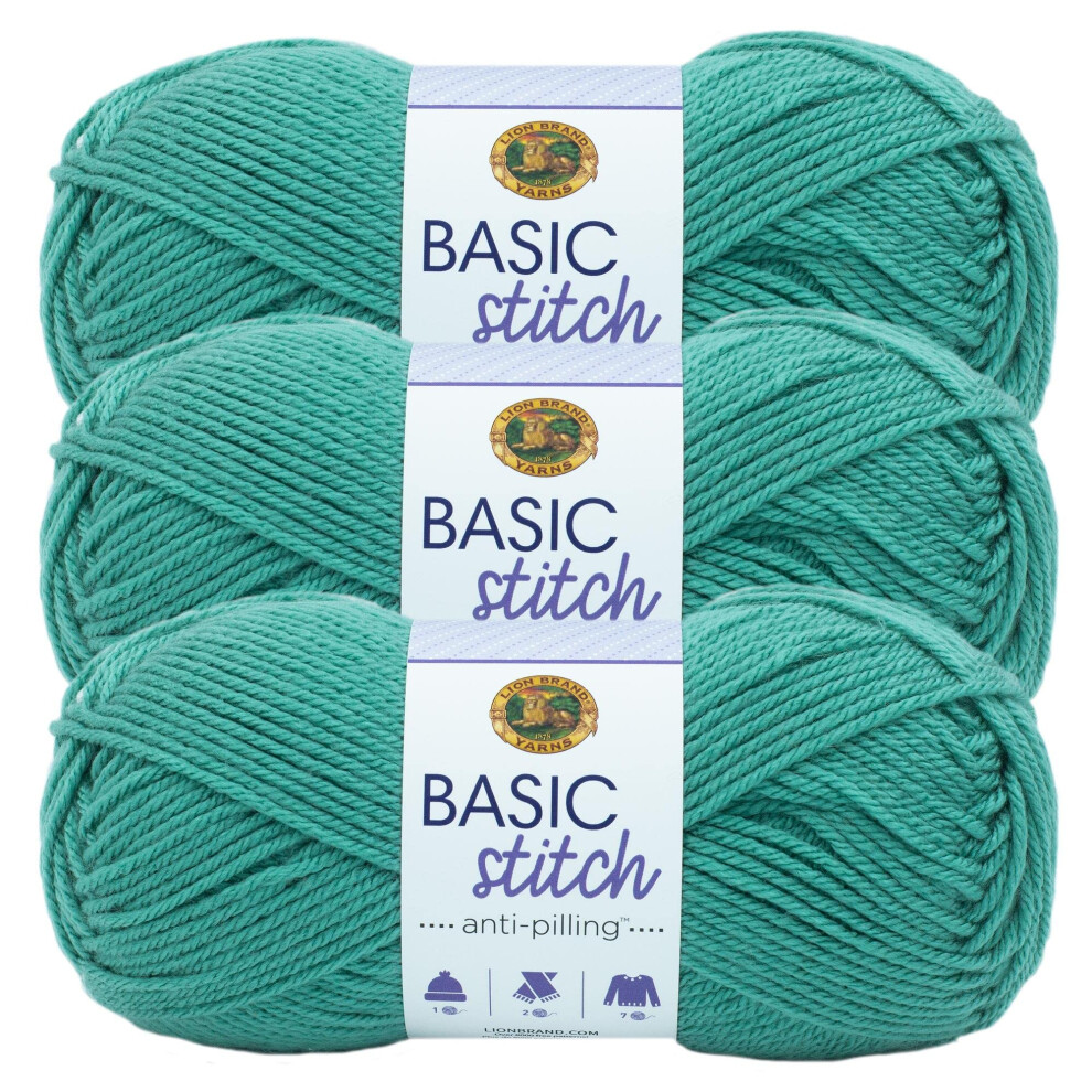 Lion Brand Yarn Basic Stitch AntiPilling Knitting Yarn  Yarn for Crocheting  3Pack  Beryl