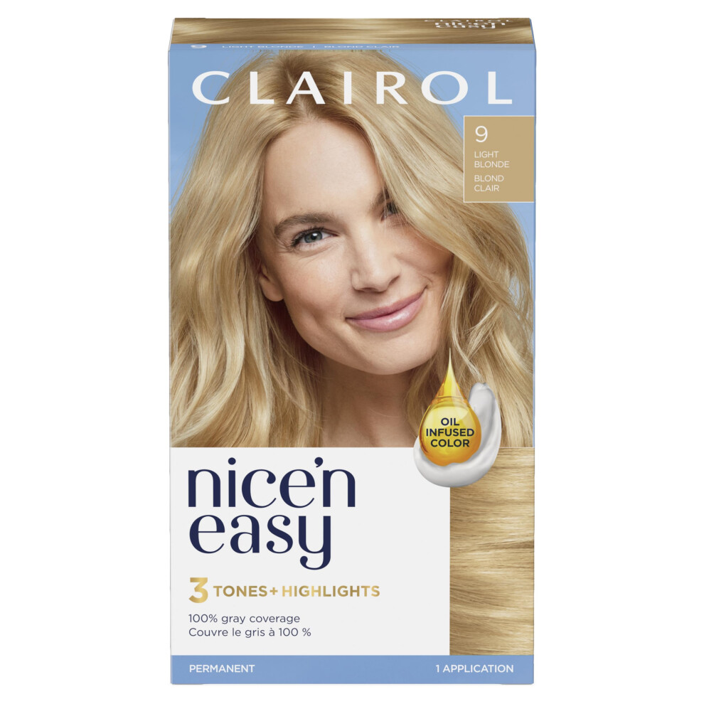 Clairol Nicen Easy Permanent Hair Dye  9 Light Blonde Hair Color  Pack of 1