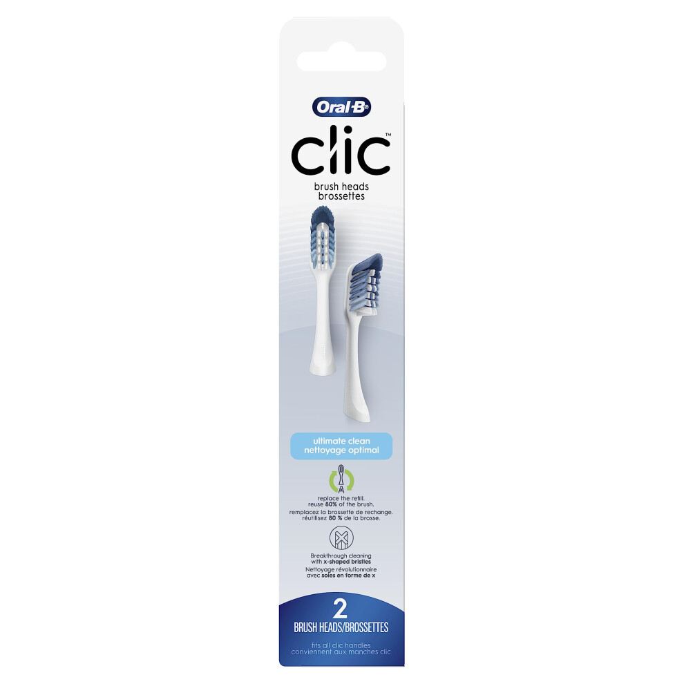 OralB Clic Toothbrush Ultimate Clean Replacement Brush Heads  White  2 Count