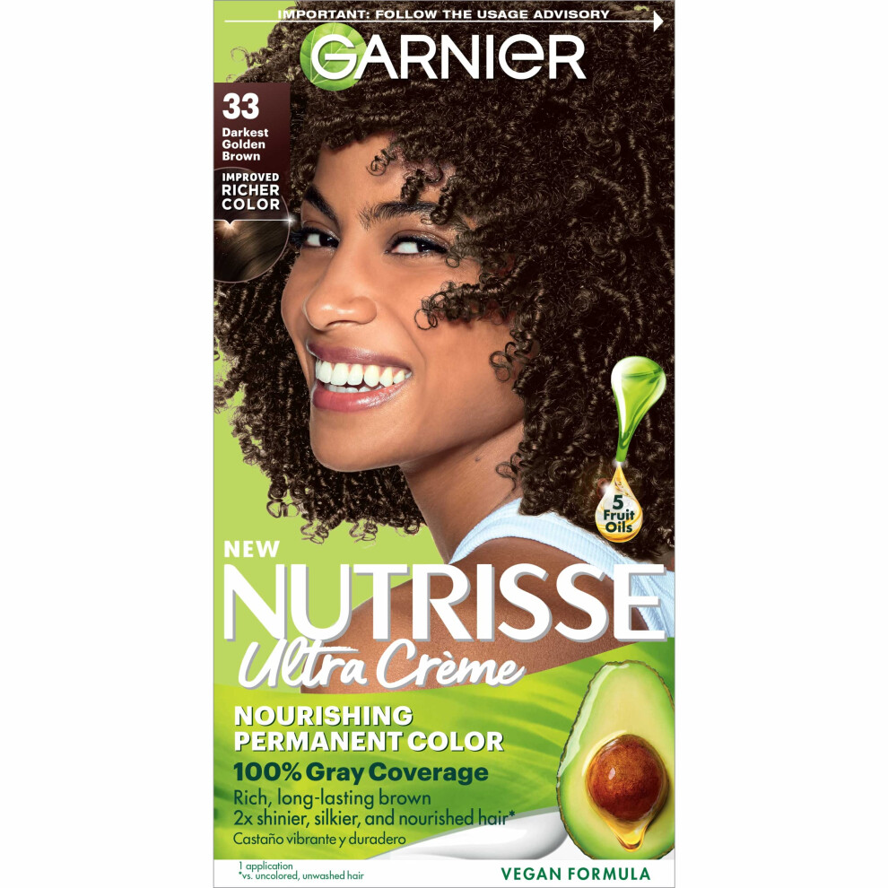 Garnier Hair Color Nutrisse Nourishing Creme  33 Darkest Golden Brown Caramel Fudge Permanent Hair Dye  1 Count Packaging May