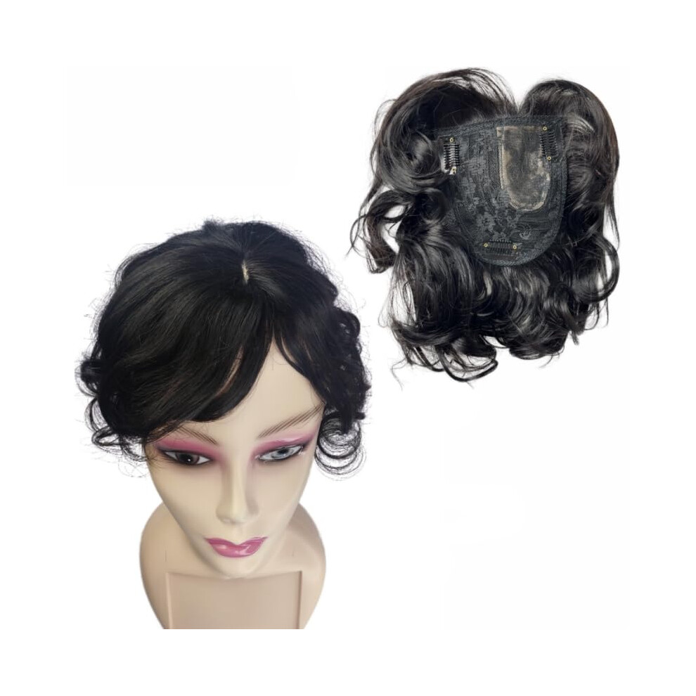 Ayunhe Unisex Short Curly Wavy Human Hair Toppers For Women And Men Clip In Toupee With Side Bangs Hair Partial Wig Wiglets Hairpieces