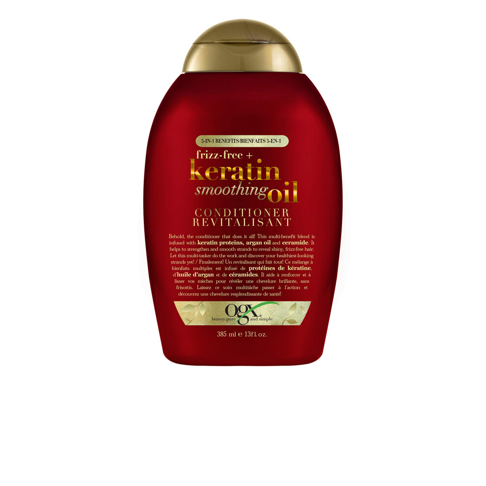 OGX FrizzFree  Keratin Smoothing Oil Conditioner  5 in 1  for Frizzy Hair  Shiny Hair  RED  385 ml