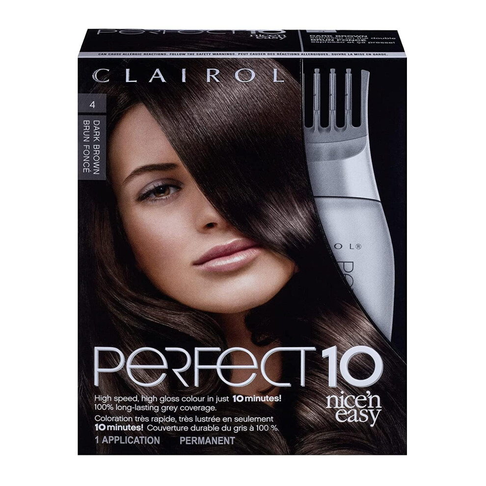 Clairol Nicen Easy Perfect 10 Permanent Hair Dye  4 Dark Brown Hair Color  Pack of 1