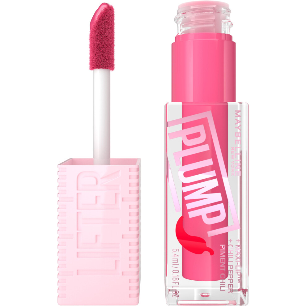 MAYBELLINE Lifter Gloss Lifter Plump  Plumping Lip Gloss with Chili Pepper and 5 MaxiLip  Pink Sting  Sheer Bubblegum Pink  1