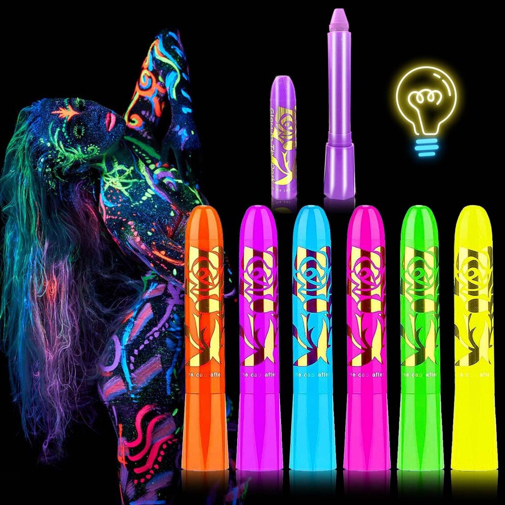 6 PCS Glow in The Dark Face Body Paint Crayons Kit,Professional Neon Face Paint Sticks Long Lasting Waterproof Glow in The Dark Party Supplies for Mas-image-OPC-PFR7R2W-NEW