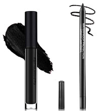 LZYLLS Zwart Lipliner en Lipstick Set 2 PCS, Hoge Pigmentatie, Langdurige Matte Zwarte Lippenstift